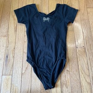 VINTAGE JACQUES MORET BLACK STUDDED BOW BALLET DANCE LEOTARD SIZE 12/14